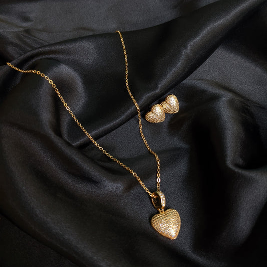 Golden Heart-Shaped Locket & Earrings Set