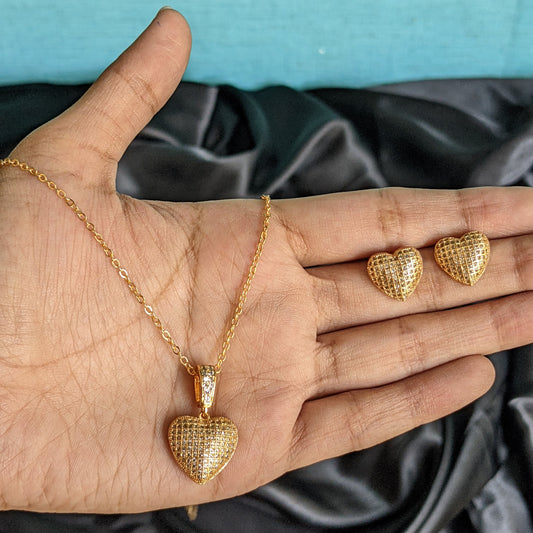 Golden Heart-Shaped Locket & Earrings Set